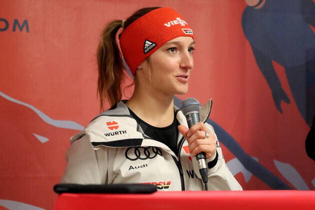 Ski jumping, Skispringen, Ski, nordisch - FIS WC Oberstdorf OBERSTDORF,GERMANY,31.JAN.20 - NORDIC SKIING, SKI JUMPING - FIS World Cup, ladies, large hill, press conference, PK, Pressekonferenz Image shows Katharina Althaus. GEPAxpictures xM.xEngelbrecht