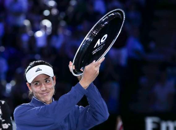 (200201) -- MELBOURNE, Feb. 1, 2020 -- Garbine Muguruza of Spain poses for photos during the awarding ceremony after the women s singles final against Sofia Kenin of the United States at the Australian Open tennis tournament in Melbourne, Australia on Feb. 1, 2020. ) (SP)AUSTRALIA-MELBOURNE-TENNIS-AUSTRALIAN OPEN-DAY 13 WangxJingqiang 