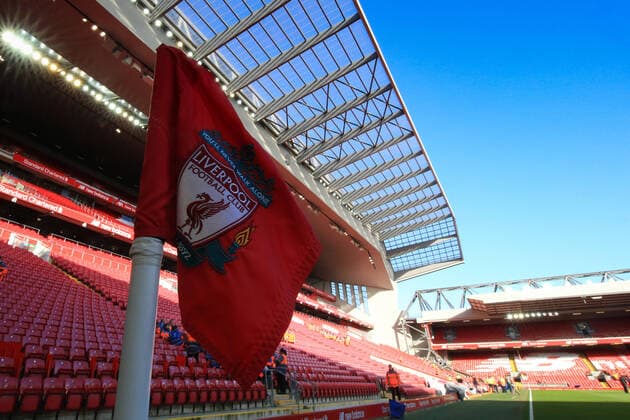 1st February 2020; Anfield, Liverpool, Merseyside, England; English Premier League Football, Liverpool versus Southampton; the corner flag at the Kop end and the main stand prior to the match - Strictly Editorial Use Only. No use with unauthorized audio, video, data, fixture lists, club league logos or live services. Online in-match use limited to 120 images, no video emulation. No use in betting, games or single club league player publications  ActionPlus12208341 DavidxBlunsden