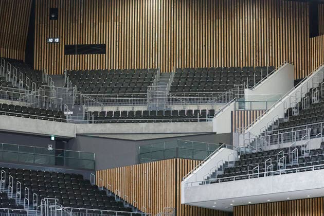 A view of the interior of Ariake Arena with capacity for 15,000 seats approx. is seen during the Grand Opening Ceremony on February 2, 2020, Tokyo, Japan. The new sporting and cultural centre will host the volleyball and wheelchair basketball competitions during the Tokyo 2020 Olympic Games, Olympische Spiele, Olympia, OS NoxThirdxPartyxSales (96644628st)