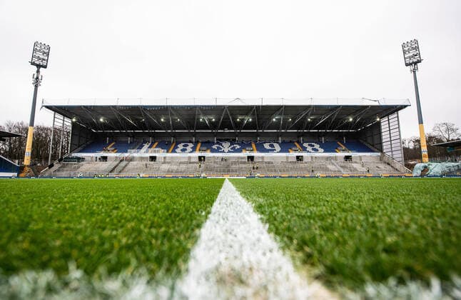 02 02 2020, xfux, Football 2 Bundesliga, SV Darmstadt 98 VfL Osnabrueck, emonline, emspor, from left view, Overview Merck Stadium at the Boellenfalltor Jonathan Heimes Stadium at the Böllenfalltor View of the new back straight Inauguration Opening Tribune New Construction Field Lawn Playing Field Interior Seats Floodlight DFL DFB REGULATIONS PROHIBIT ANY USE OF PHOTOGRAPHS as IMAGE SEQUENCES and or QUASI VIDEO Darmstadt