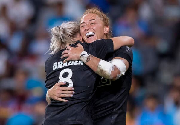 RUGBY SYDNEY 7S, Niall Williams of New Zealand scores and then celebrates during the womens gold medal playoff against Canada on day two of the Sydney 7S Rugby tournament at Bankwest Stadium in Sydney, Sunday, February 2 2020. ( NO ARCHIVING, EDITORIAL USE ONLY, NO USE IN BOOKS WITHOUT CONSENT SYDNEY NSW AUSTRALIA  Copyright: xCRAIGxGOLDINGx 20200202001446267387