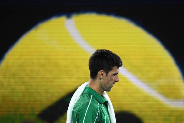 AUSTRALIAN OPEN DAY 14, Novak Djokovic of Serbia looks on during the men s singles final against Dominic Thiem of Austria on day 14 of the Australian Open tennis tournament at Rod Laver Arena in Melbourne, Sunday, February 2, 2020. ( NO ARCHIVING, EDITORIAL USE ONLY, NO USE IN BOOKS WITHOUT CONSENT MELBOURNE VIC AUSTRALIA  Copyright: xLUKASxCOCHx 20200202001446270107