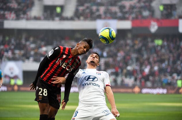 28 HICHAM BOUDAOUI (NICE) - 08 HOUSSEM AOUAR (OL) FOOTBALL : Nice vs Lyon - Ligue 1 Conforama - 02 02 2020 FEP Panoramic 