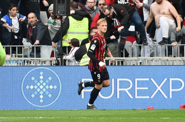 JOIE - 09 KASPER DOLBERG (NICE) FOOTBALL : Nice vs Lyon - Ligue 1 Conforama - 02 02 2020 FEP Panoramic 