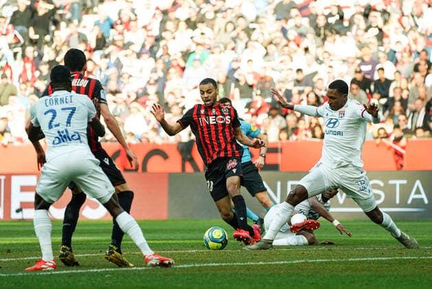 Alexis Claude Maurice (OGC Nice) - Marcelo Filho Guedes (Lyon) FOOTBALL : OGC Nice vs Lyon - Ligue 1 Conforama - Nice - 02 02 2020 NorbertScanella PanoramiC 