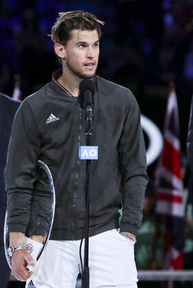 (200202) -- MELBOURNE, Feb. 2, 2020 -- Dominic Thiem of Austria speaks during the awarding ceremony after the men s singles final against Novak Djokovic of Serbia at 2020 Australian Open in Melbourne, Australia on Feb. 2, 2020. ) (SP)AUSTRALIA-MELBOURNE-TENNIS-AUSTRALIAN OPEN-MEN S SINGLES FINAL WangxJingqiang 