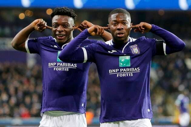2020 Bilder des Jahres, Sport 02 Februar Sport Themen der Woche KW05 Sport Bilder des Tages Francis Amuzu midfielder of Anderlecht and Jeremy Doku forward of Anderlecht FOOTBALL : RSC Anderlecht vs Mouscron - Jupiler Pro League - 02 02 2020 ImageSport Panoramic 