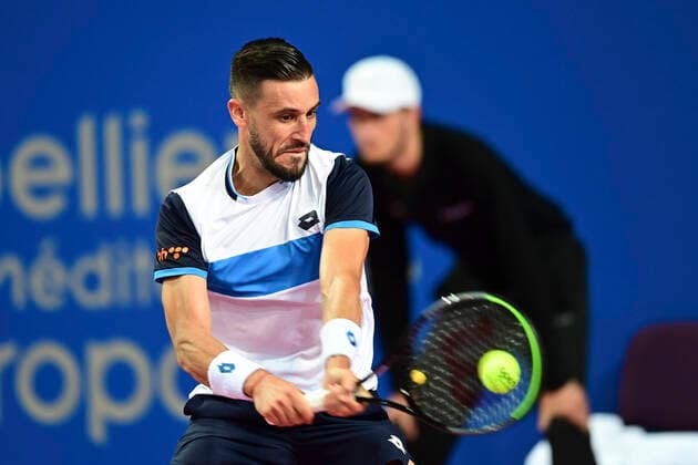 Damir Dzumhur (Bih) TENNIS : Open Sud de France 2020 - Montpellier - 02 02 2020 JBAutissier Panoramic 