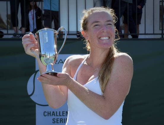 NEWPORT BEACH, CA - FEBRUARY 02: WTA, Tennis Damen tennis player Madison Brengle (USA) holds the winners trophy after defeating Stefanie Voegele (SUI) and winning the Oracle Challenger Series tennis tournament played on February 2, 2020 at the Newport Beach Tennis Club in Newport Beach, CA (Photo by John Cordes Icon Sportswire) TENNIS: FEB 02 Oracle Challenger Series Icon506200202016