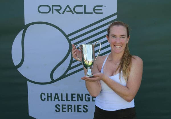 NEWPORT BEACH, CA - FEBRUARY 02: WTA, Tennis Damen tennis player Madison Brengle (USA) holds the winners trophy after defeating Stefanie Voegele (SUI) and winning the Oracle Challenger Series tennis tournament played on February 2, 2020 at the Newport Beach Tennis Club in Newport Beach, CA (Photo by John Cordes Icon Sportswire) TENNIS: FEB 02 Oracle Challenger Series Icon506200202018