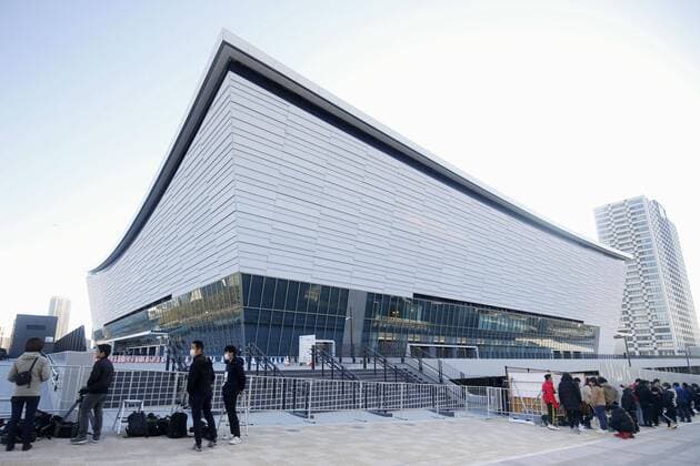 Tokyo Olympics and Paralympics Ariake Arena, the venue of Tokyo Olympic volleyball and that of Paralympic wheelchair basketball, is completed and unveiled to the media in Tokyo s waterfront area on Feb. 2, 2020. 