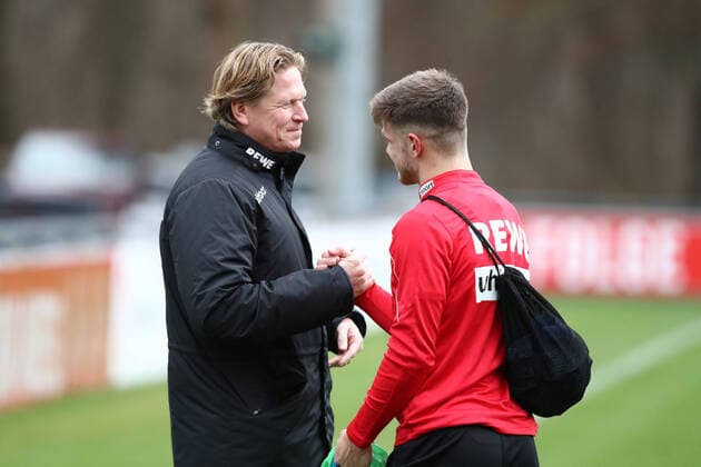 Sport 1 FC Köln Training from left Coach Markus Gisdol 1 FC Köln , Jan Thielmann 1 FC Köln 23 08 2019
