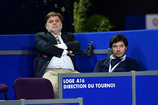 Sport Bilder des Tages Cedric Mourier - Superviseur ATP, Tennis Herren Arbitre Sebastien Grosjean - directeur du Tournoi Open Sud de France TENNIS : Open Sud de France 2020 - Montpellier - 03 02 2020 JBAutissier Panoramic 