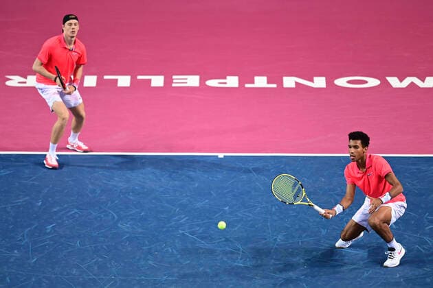 Denis Shapovalov (Can) Felix Auger Aliassime (Can) TENNIS : Open Sud de France 2020 - Montpellier - 03 02 2020 JBAutissier Panoramic 