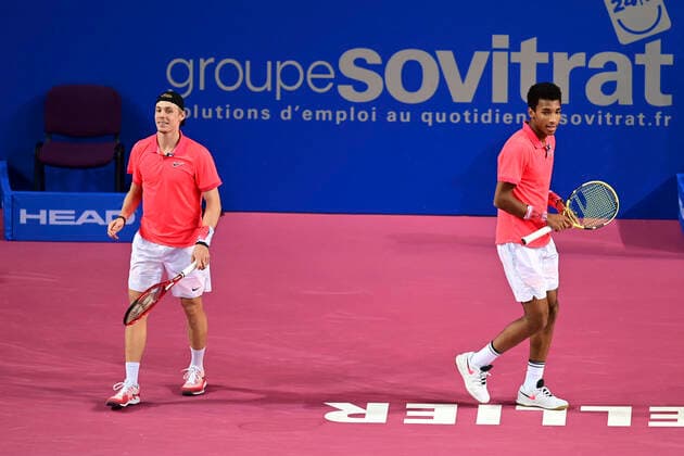 Denis Shapovalov (Can) Felix Auger Aliassime (Can) TENNIS : Open Sud de France 2020 - Montpellier - 03 02 2020 JBAutissier Panoramic 