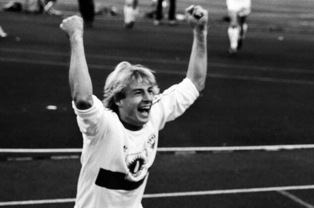 VfB Stuttgart FC Bayern Munich Germany, Stuttgart, 14 11 1987, Football, Bundesliga, VfB Stuttgart FC Bayern Munich 3 0 Jürgen Klinsmann VfB Stuttgart Cheers Goal 1 0 Klinsmann