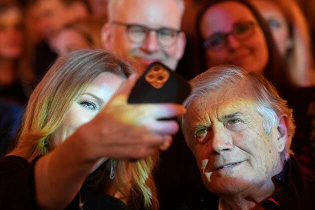 Giacomo Ago Agostini, right, Italian multi-time world champion Grand Prix motorcycle road racer, received Golden Handlebars Lifetime Achievement Award, on February 6, 2020, in Prague, Czech Republic. (CTKxPhoto MichalxKamaryt) CTKPhotoP202002061069601 kmt 10 K