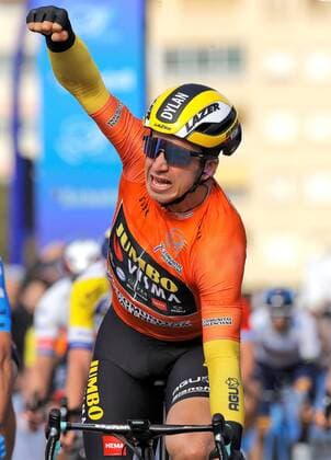 Dutch rider Dylan Groenewegen of Jumbo-Visma team celebrates after winning the third stage of the 71st Volta a la Comunidad Valenciana cycling tour over 174,6km between Orihiela and Torrevieja, eastern Spain, 07 February 2020. Volta a la Comunitat Valenciana cycling race !ACHTUNG: NUR REDAKTIONELLE NUTZUNG!  Copyright: xManuelxBruquex GRAFCVA1863 20200207-637166910612208569