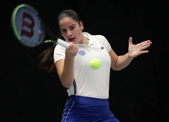 TENNIS - ITF Fed Cup TALLINN,ESTONIA,07.FEB.20 - TENNIS - ITF Fed Cup. Image shows Dimitra Pavlou (GRE). GEPAxpictures xWalterxLuger
