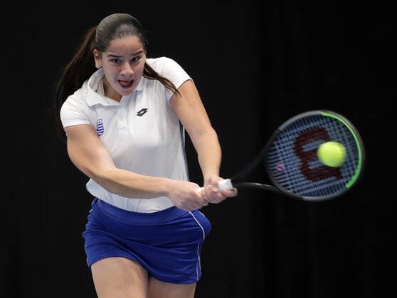Sport Bilder des Tages TENNIS - ITF Fed Cup TALLINN,ESTONIA,07.FEB.20 - TENNIS - ITF Fed Cup. Image shows Dimitra Pavlou (GRE)- GEPAxpictures xWalterxLuger
