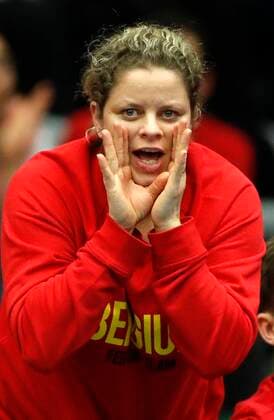 KORTRIJK, BELGIUM - FEBRUARY 6 : Kim Clijsters - Ysaline BONAVENTURE(Bel) between Yulia Putintseva (Kaz) pictured during a first day of the Fed Cup Qualifiers game between Belgium against Kazakhstan on February 07, 2020 in Kortrijk, Belgium, 7 02 2020 TENNIS : Belgique Vs Kazakhstan - Qualifications Fed Cup - 07 02 2020 PhotoNews Panoramic 