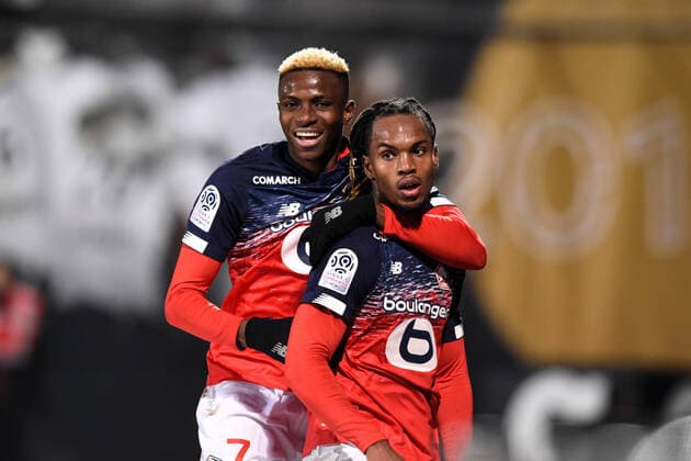 Sport Bilder des Tages Attitude - Joie de Renato Sanches ( 18 - LOSC ) - Victor Osimhen ( 7 - LOSC ) - FOOTBALL : SCO Angers vs Lille OSC - Ligue 1 - Angers - 07 02 2020 FedericoPestellini Panoramic 