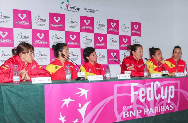 February 8, 2020, Cartagena, MURCIA, SPAIN: CARTAGENA, SPAIN - FEBRUARY 8: in press conference, PK, Pressekonferenz during Fed Cup tennis played between Spain and Japan at La Manga Club on February 8, 2020 in Cartagena, Murcia, Spain. Tennis: Fed Cup - Spain v Japan, day 2 - ZUMAa181 20200208_zaa_a181_044 Copyright: xAFP7x