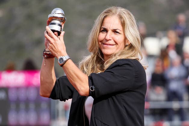 February 8, 2020, Cartagena, MURCIA, SPAIN: CARTAGENA, SPAIN - FEBRUARY 8: Arantxa Sanchez Vicario receiving the Commitment Award during Fed Cup tennis played between Spain and Japan at La Manga Club on February 8, 2020 in Cartagena, Murcia, Spain. Tennis: Fed Cup - Spain v Japan, day 2 - ZUMAa181 20200208_zaa_a181_076 Copyright: xAFP7x