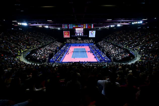 Vue generale de l Open Sud de France arena - court Patrice Dominguez TENNIS : Open Sud de France 2020 - Montpellier - 08 02 2020 JBAutissier Panoramic 