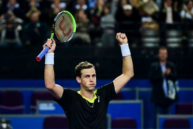 joie de Vasek Pospisil (Can) en fin de match TENNIS : Open Sud de France 2020 - Montpellier - 08 02 2020 JBAutissier Panoramic 