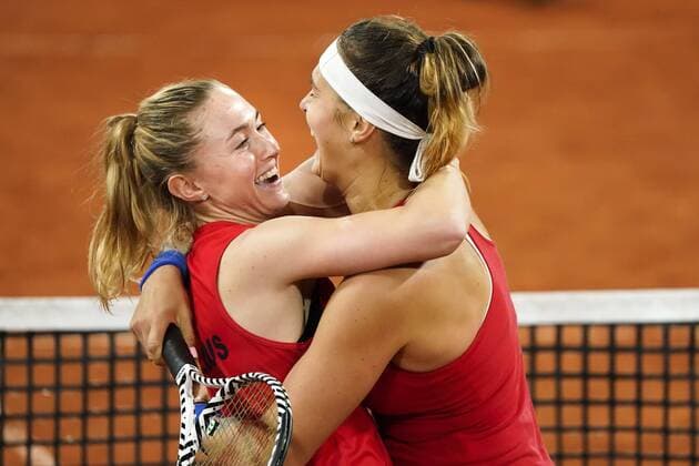 08-02-2020 TENNIS: FED CUP: NEDERLAND-WIT RUSLAND: DEN HAAG Aljaksandra Sasnovitsj and Aryna Sabalenka BLR win against Kiki Bertens and Demi Schuurs NED during Fed Cup Netherlands- Belarus on February, 8 2020 in Den Haag Netherlands. Photo by SCS Sander Chamid Fed cup Netherlands-Belarus xVIxANPxSportx xSoenarxChamidxsportfotografiexIVx 405957269