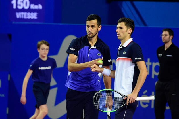 Nikola Cacis (Srb) Mate Pavic (Cro) TENNIS : Open Sud de France 2020 - Finale Double - Montpellier - 09 02 2020 JBAutissier Panoramic 