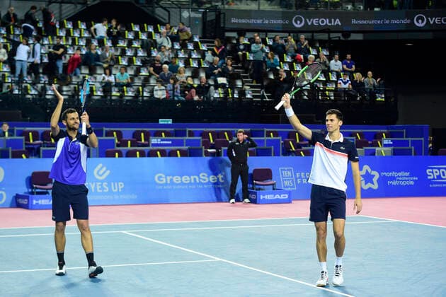 Nikola Cacis (Srb) Mate Pavic (Cro) TENNIS : Open Sud de France 2020 - Finale Double - Montpellier - 09 02 2020 JBAutissier Panoramic 