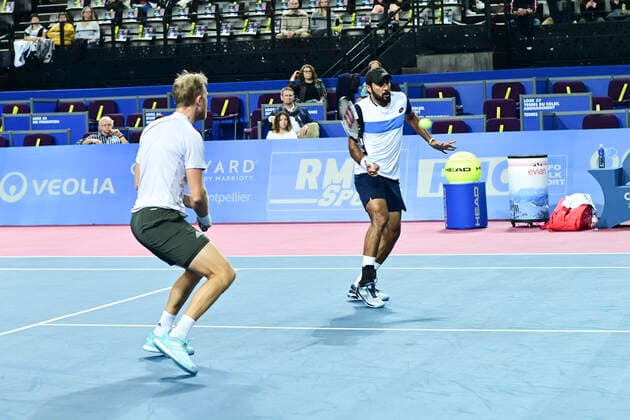 Dominic Inglot (Bgr) Aisam UI Haq Qureshi (Pak) TENNIS : Open Sud de France 2020 - Finale Double - Montpellier - 09 02 2020 JBAutissier Panoramic 