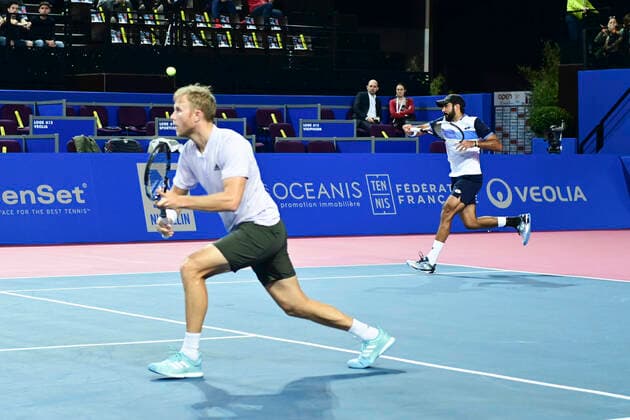 Dominic Inglot (Bgr) Aisam UI Haq Qureshi (Pak) TENNIS : Open Sud de France 2020 - Finale Double - Montpellier - 09 02 2020 JBAutissier Panoramic 