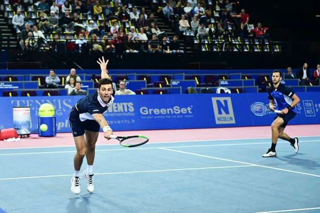 Nikola Cacis (Srb) Mate Pavic (Cro) TENNIS : Open Sud de France 2020 - Finale Double - Montpellier - 09 02 2020 JBAutissier Panoramic 
