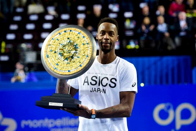 Gael Monfils (Fra) posant avec le trophee du Vainqueur TENNIS : Open Sud de France 2020 - Finale Simple - Montpellier - 09 02 2020 JBAutissier Panoramic 