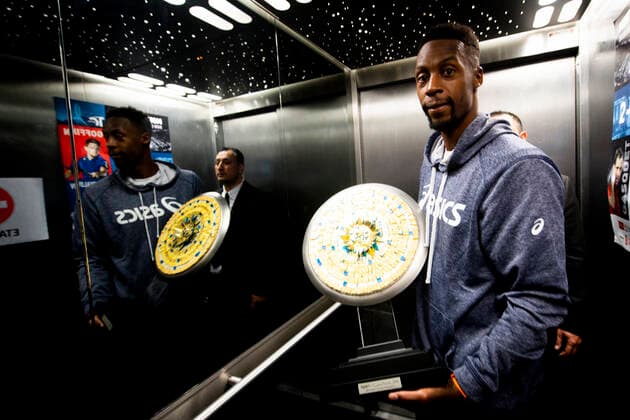 Gael Monfils (Fra) posant avec le trophee - Behind the Scene TENNIS : Open Sud de France 2020 - Finale Simple - Montpellier - 09 02 2020 JBAutissier Panoramic 