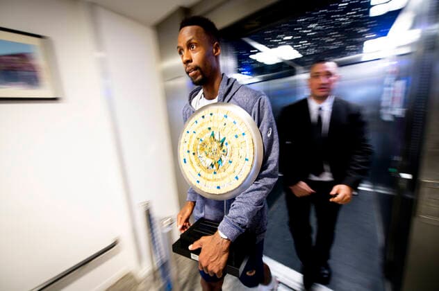 Gael Monfils (Fra) posant avec le trophee - behind the scene TENNIS : Open Sud de France 2020 - Finale Simple - Montpellier - 09 02 2020 JBAutissier Panoramic 