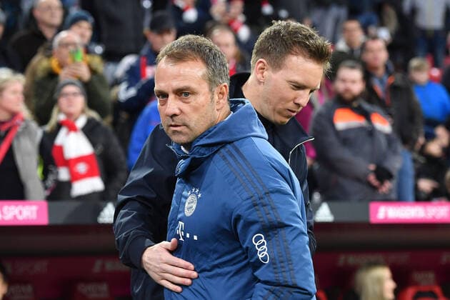 Hans Dieter Flick Hansi ,Coach Bayern Muenchen with Julian NAGELSMANN Coach L Football 1 Bundesliga,21 Matchday,Matchday21, FC Bayern Muenchen M RB Leipzig L 0 0, on 09 02 2020 in Munich A L L I A N Z A R E N A, DFL REGULATIONS PROHIBIT ANY USE OF PHOTOGRAPHS AS IMAGE SEQUENCES AND OR QUASI VIDEO