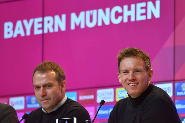 Julian NAGELSMANN Coach L and Hans Dieter Flick Hansi ,Coach Bayern Muenchen at the press conference Football 1 Bundesliga,21 Matchday,Matchday21, FC Bayern Muenchen M RB Leipzig L 0 0, on 09 02 2020 in Munich A L L I A N Z A R E N A, DFL REGULATIONS PROHIBIT ANY USE OF PHOTOGRAPHS AS IMAGE SEQUENCES AND OR QUASI VIDEO