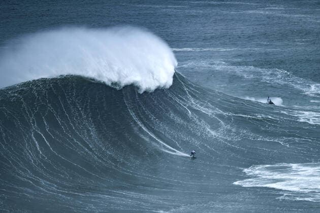 February 11, 2020, Nazaro Portugal: Surfer Sebastian Steudtner (GER) is seen riding a wave during the Nazare Tow Surfing Challenge held at Praia do Norte beach, in Nazare..Nazare Tow Surfing Challenge is a World Surf League big wave competition that took place on the Praia do Norte beach. It took advantage of the huge swell that hit the Portuguese coast on February 11. Nazaré Tow Surfing Challenge in Nazaré, Portugal - 11 Feb 2020 - ZUMAs197 20200211_zaa_s197_076 Copyright: xHugoxAmaralx