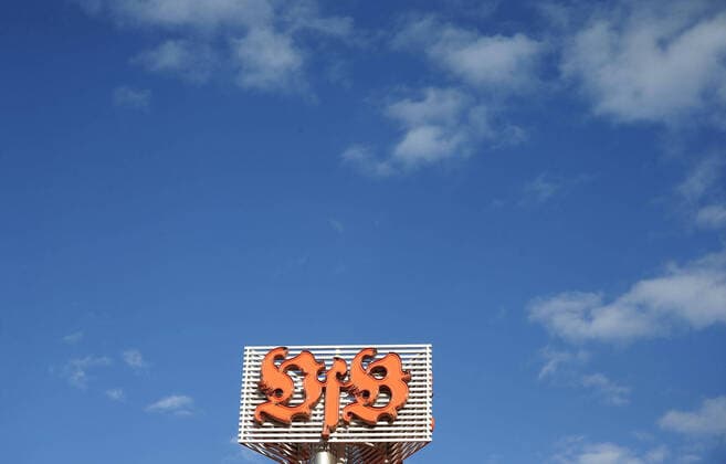 Stuttgart , Football Training VfB Stuttgart , VfB Stuttgart office , Crest on the roof with blue sky
