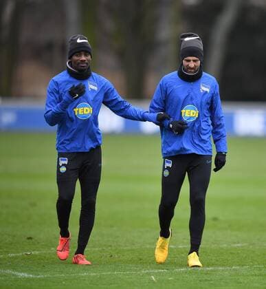 Football, men, season 2019 2020, 1 Bundesliga, Hertha BSC, training, v l Salomon Kalou Hertha BSC , Vedad Ibisevic Hertha BSC , 11 02 2020, Copyright: xMatthiasxKochx