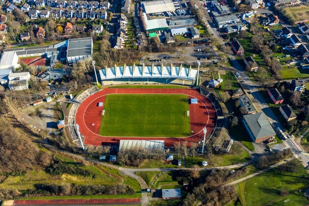 Aerial view, Lohrheidestadion, Leithe, Bochum, Ruhr area, North Rhine-Westphalia, Germany ATTENTIONxMINDESTHONORARx60xEURO
