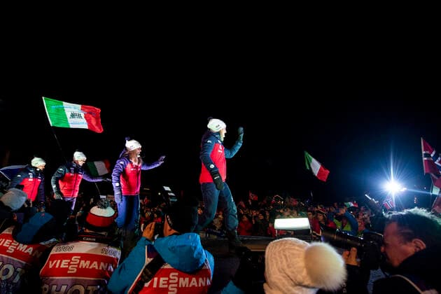 200213 Team Norway enters the stage at the medal ceremony for mixed relay during the IBU Biathlon World Championships on February 13, 2020 in Antholz Photo Joel Marklund BILDBYRAN code JM 88107 bbeng biathlon biathlon World Cup biathlon World Cup IBU Biathlon World Championships 2020 Anterselva mixed relay relay relay medal ceremony medal ceremony,  Copyright: JOELxMARKLUND BB200213JM145