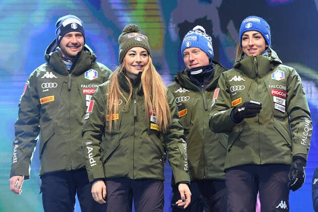 BIATHLON Team Italy at the award ceremony IBU World Championship Biathlon Antholz Mixed Relay on 13 02 2020, Italy, South Tyrol Antholz Anterselva Medal Plaza South Tyrol Italy