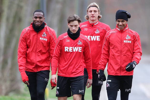 Sport 1 FC Köln Training from left Kingsley Ehizibue 1 FC Köln , Noah Katterbach 1 FC Köln , Sebastiaan Bornauw 1 FC Köln , Ismail Jakobs 1 FC Köln 14 02 2020