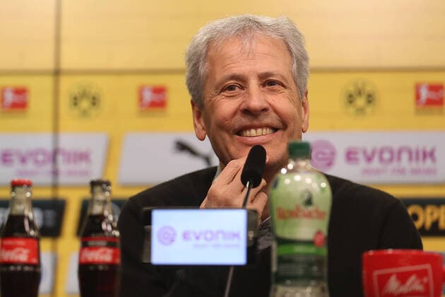 Football 1 Bundesliga 22 Matchday Borussia Dortmund Eintracht Frankfurt on 14 02 2020 at the Signal Iduna Park in Dortmund Coach Lucien Favre Dortmund has something to laugh about MH